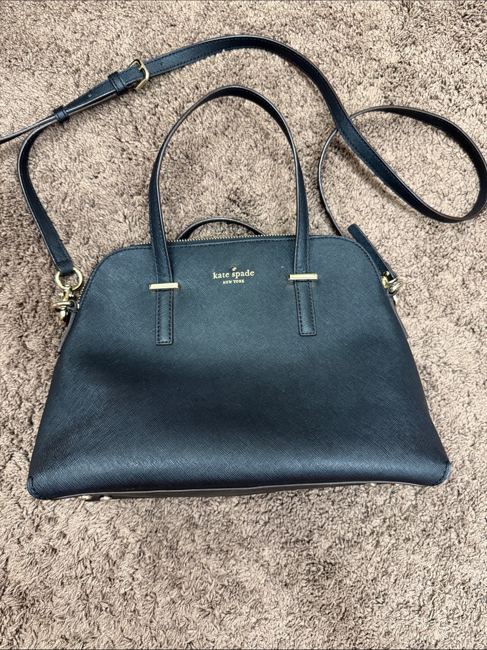 kate spade Black Saffiano Leather Satchel with Gold Hardware